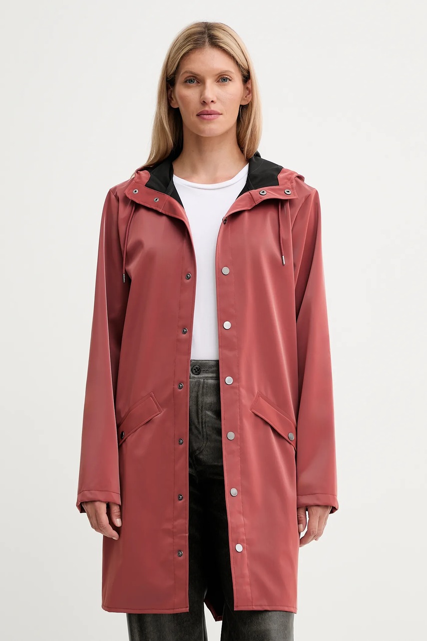 Rains geacă 12020 Long Jacket culoarea roz, de tranziție, 12020