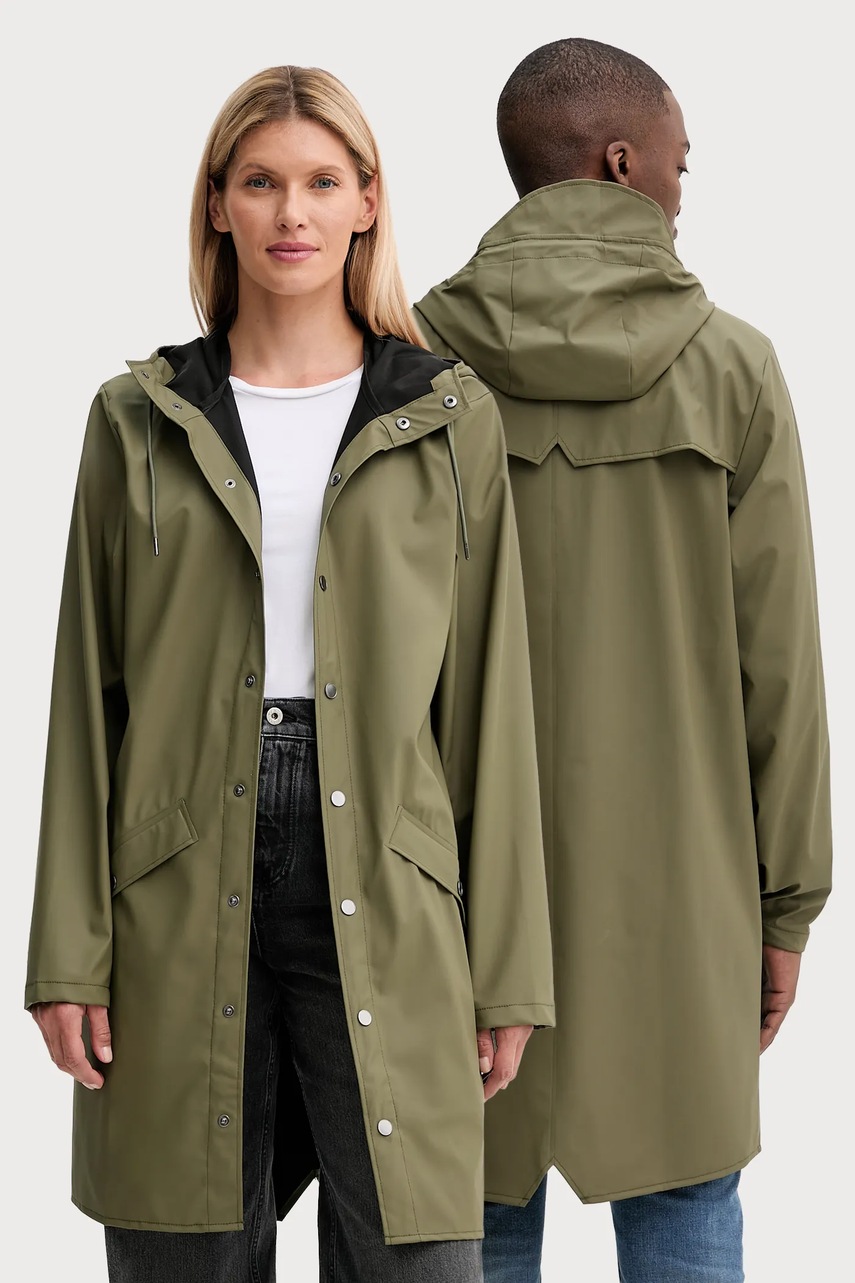 Rains geacă 12020 Long Jacket culoarea verde, de tranziție, 12020