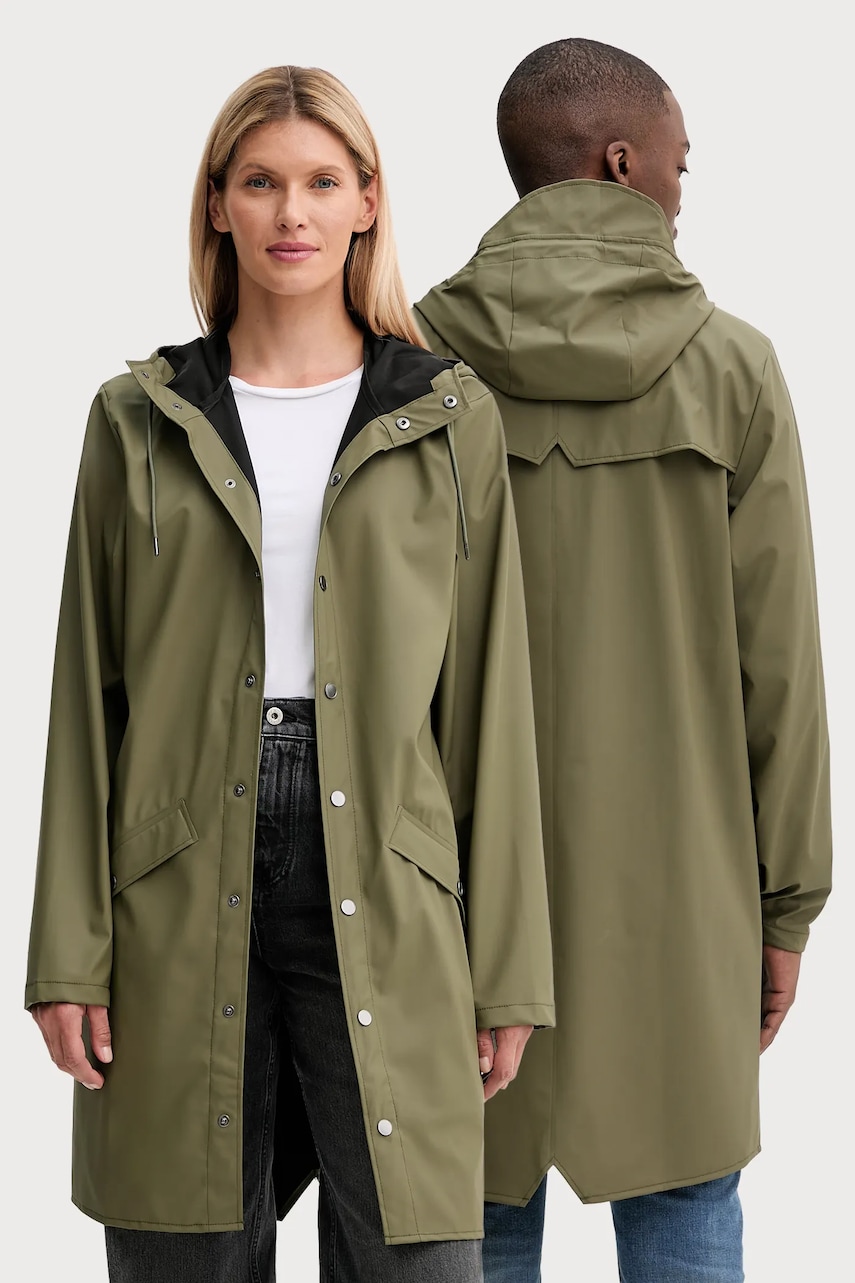 Rains geacă 12020 Long Jacket culoarea verde, de tranziție, 12020