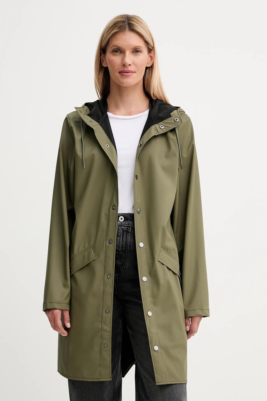 Rains geacă 12020 Long Jacket culoarea verde, de tranziție, 12020