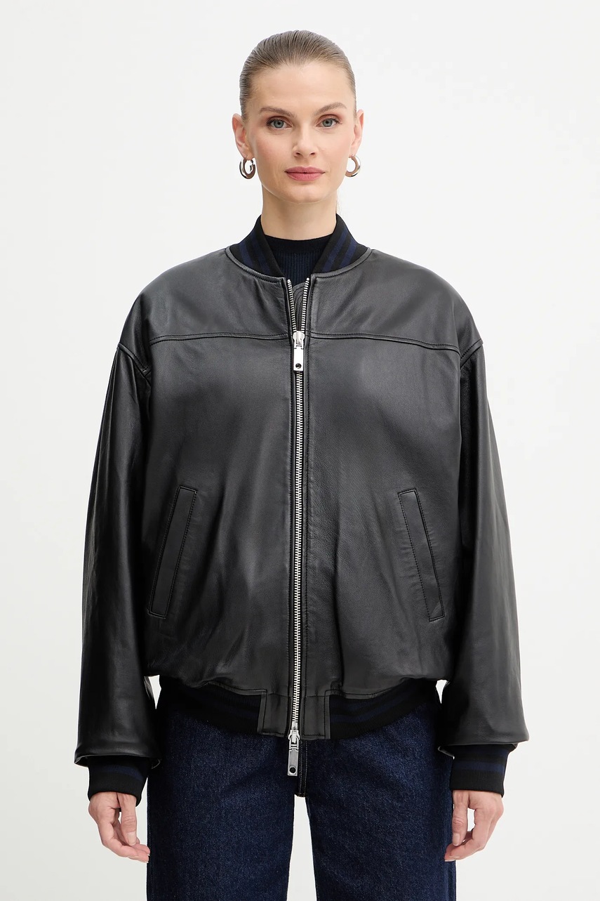 MAX&Co. geacă bomber de piele culoarea negru, de tranziție, 2528446012200