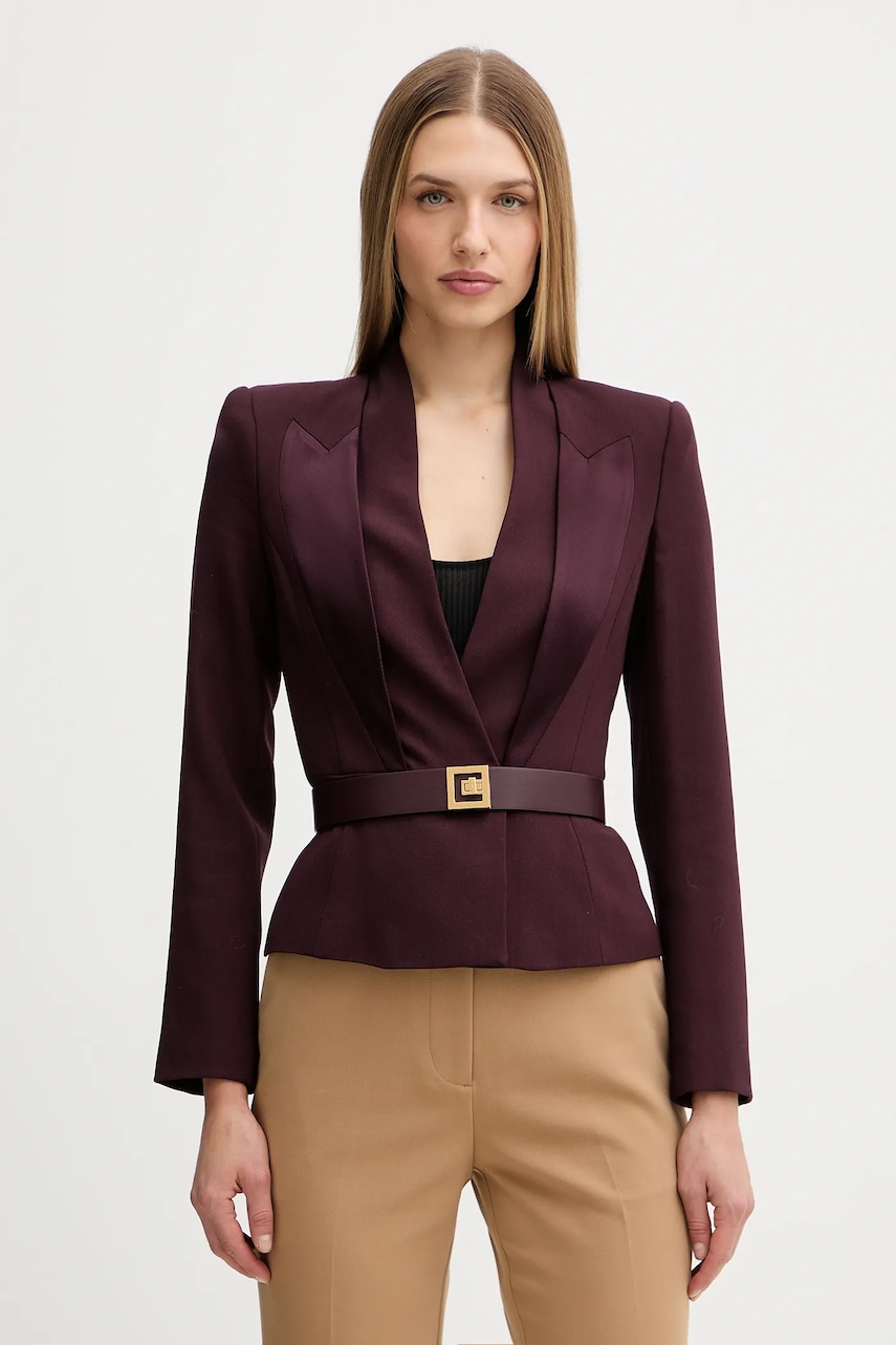 Elisabetta Franchi jachetă cu lână culoarea bordo, cu doua rânduri de nasturi, uni, GI17656E2