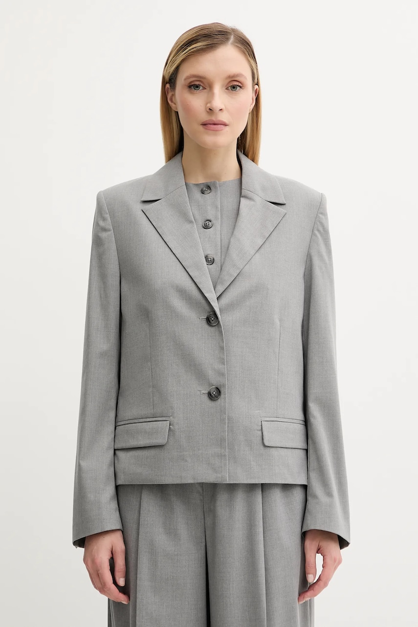 Samsoe Samsoe sacou SARILA culoarea gri, un singur rand de nasturi, uni, F25200047
