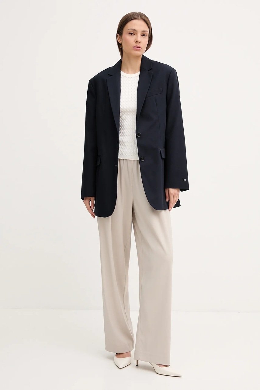 Хлопковый пиджак Tommy Hilfiger цвет синий однобортный однотонный WW0WW46808 Хлопковый пиджак Tommy Hilfiger цвет синий однобортный однотонный WW0WW46808