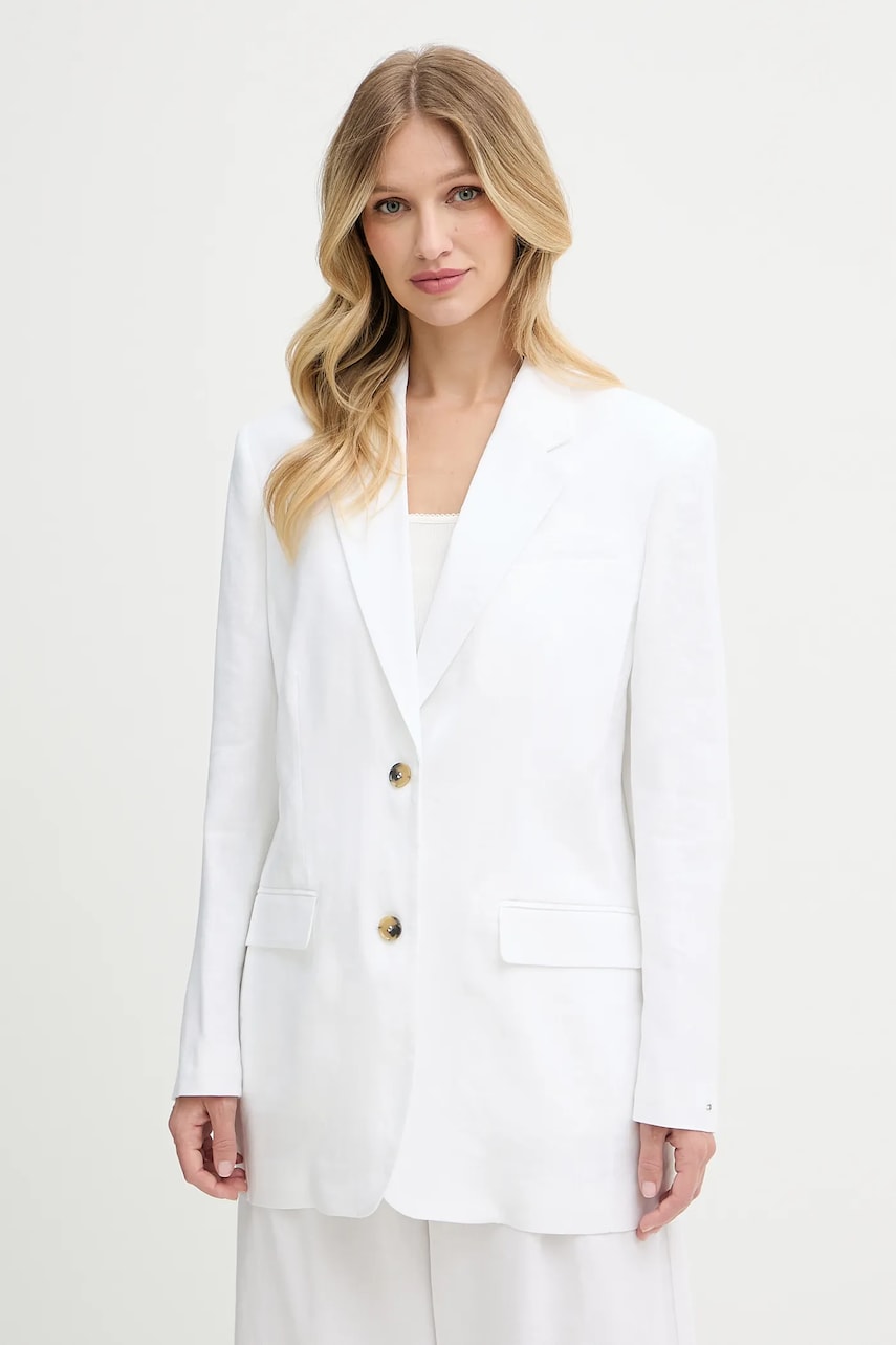 Plátěné sako Tommy Hilfiger bílá barva, oversize, WW0WW47163