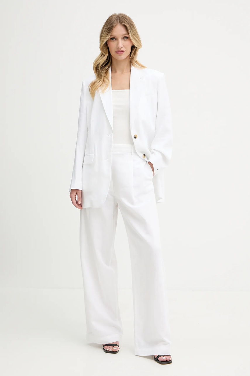 Льняной жакет Tommy Hilfiger цвет белый oversize однотонная WW0WW47163 Льняной жакет Tommy Hilfiger цвет белый oversize однотонная WW0WW47163