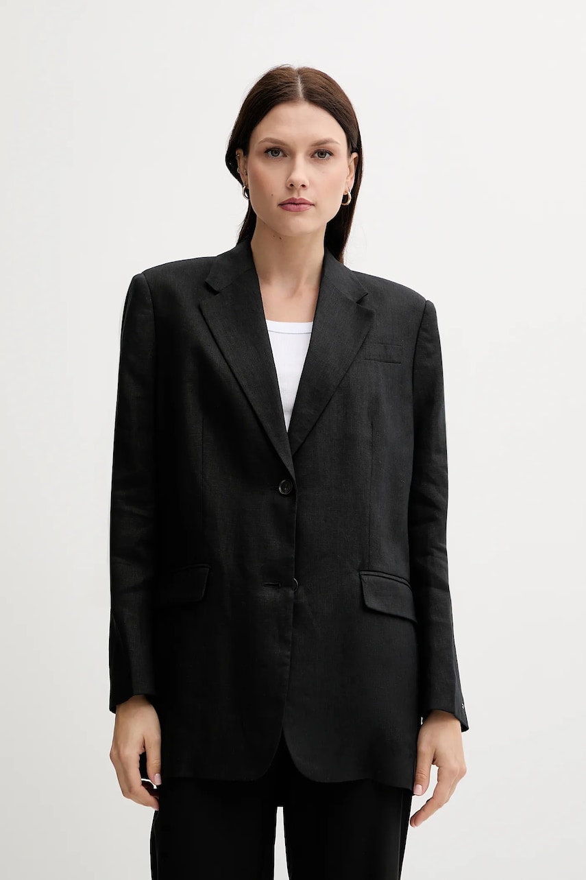 Plátěné sako Tommy Hilfiger černá barva, oversize, WW0WW47163