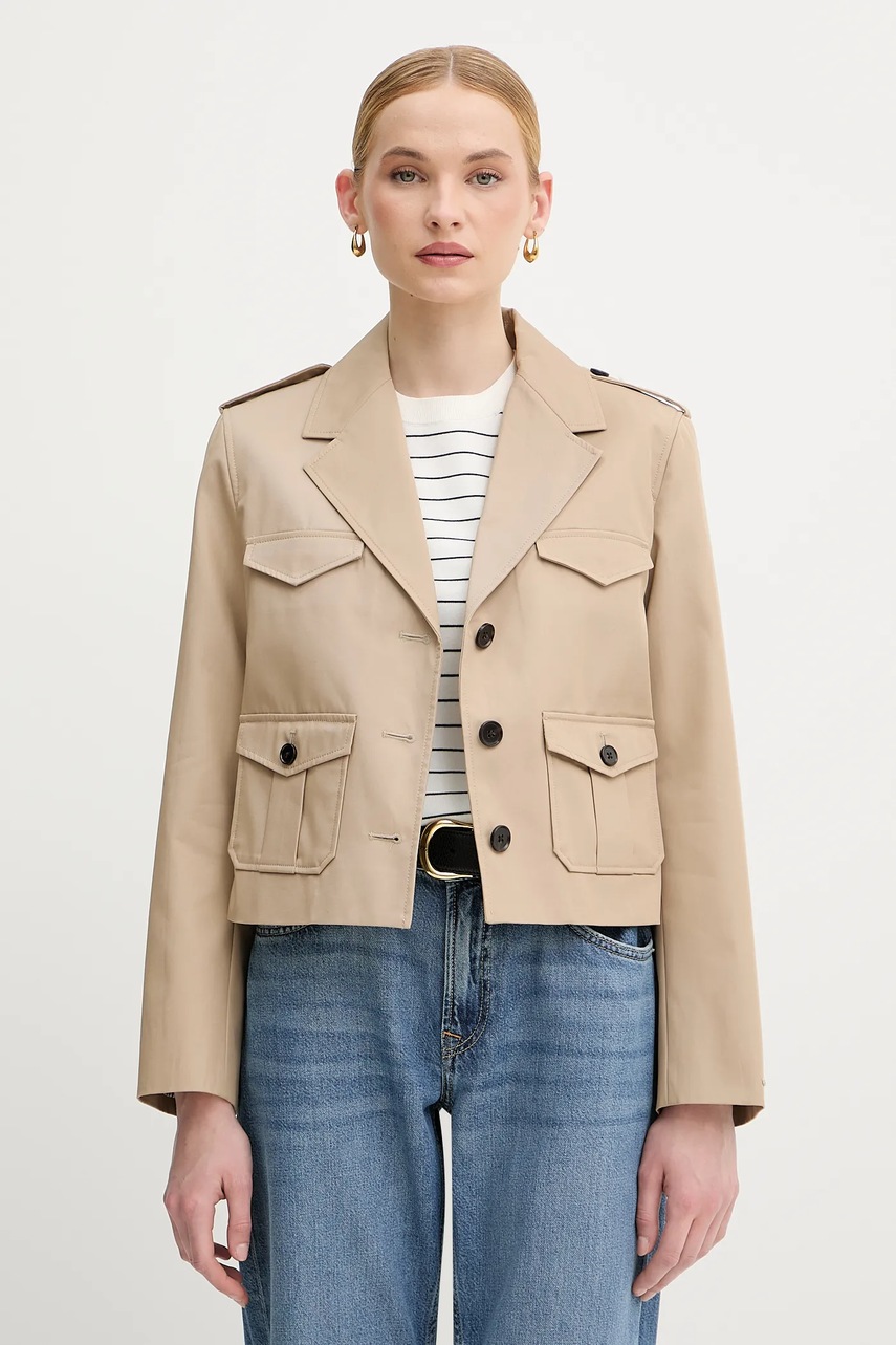 Bavlněná bunda Tommy Hilfiger béžová barva, přechodná, WW0WW47164