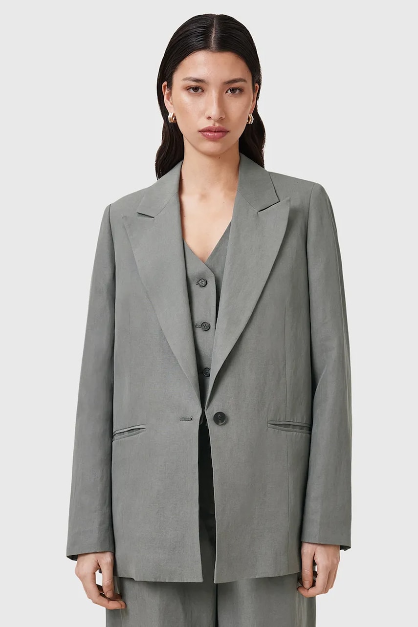 AllSaints blazer din amestec de in AVERIE culoarea gri, un singur rand de nasturi, uni, W043QC