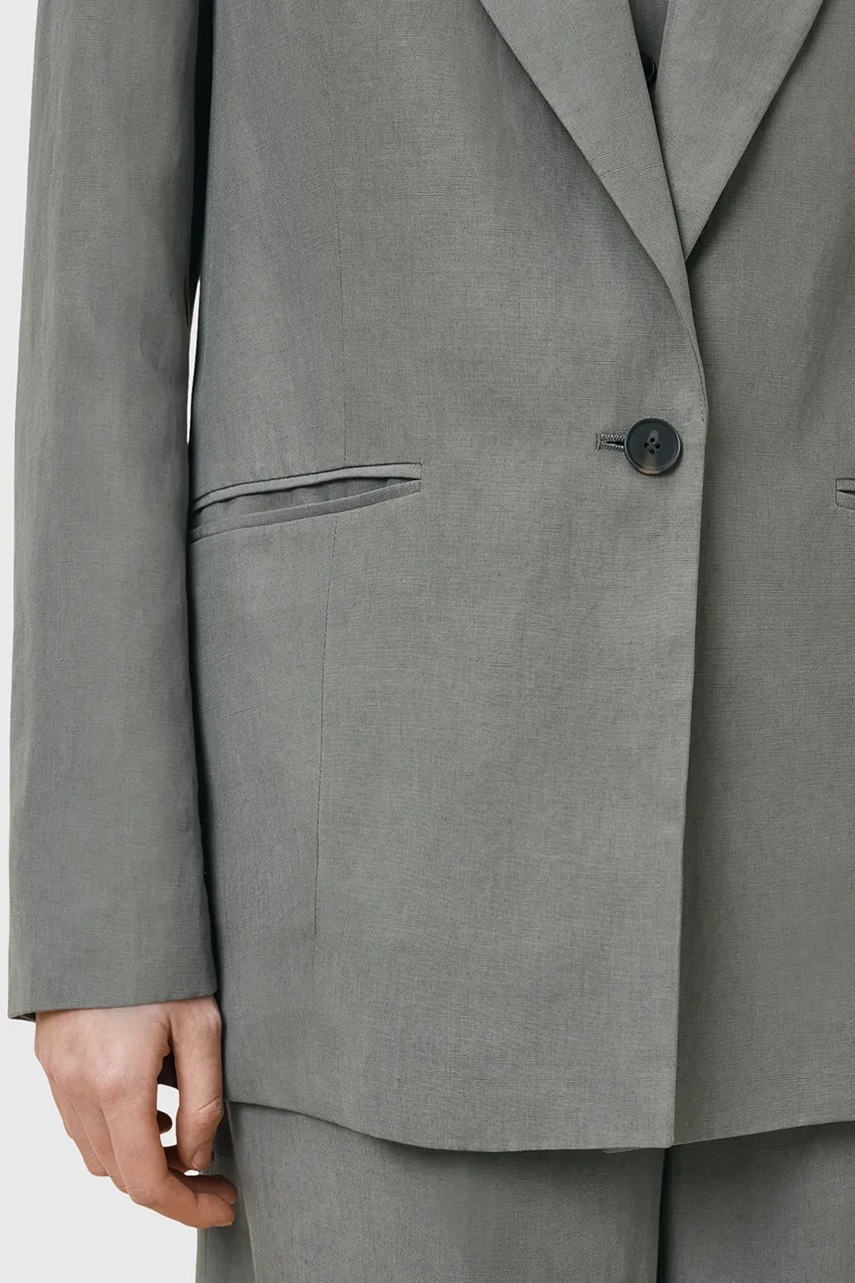 Пиджак с примесью льна AllSaints AVERIE цвет серый однобортный однотонный W043QC