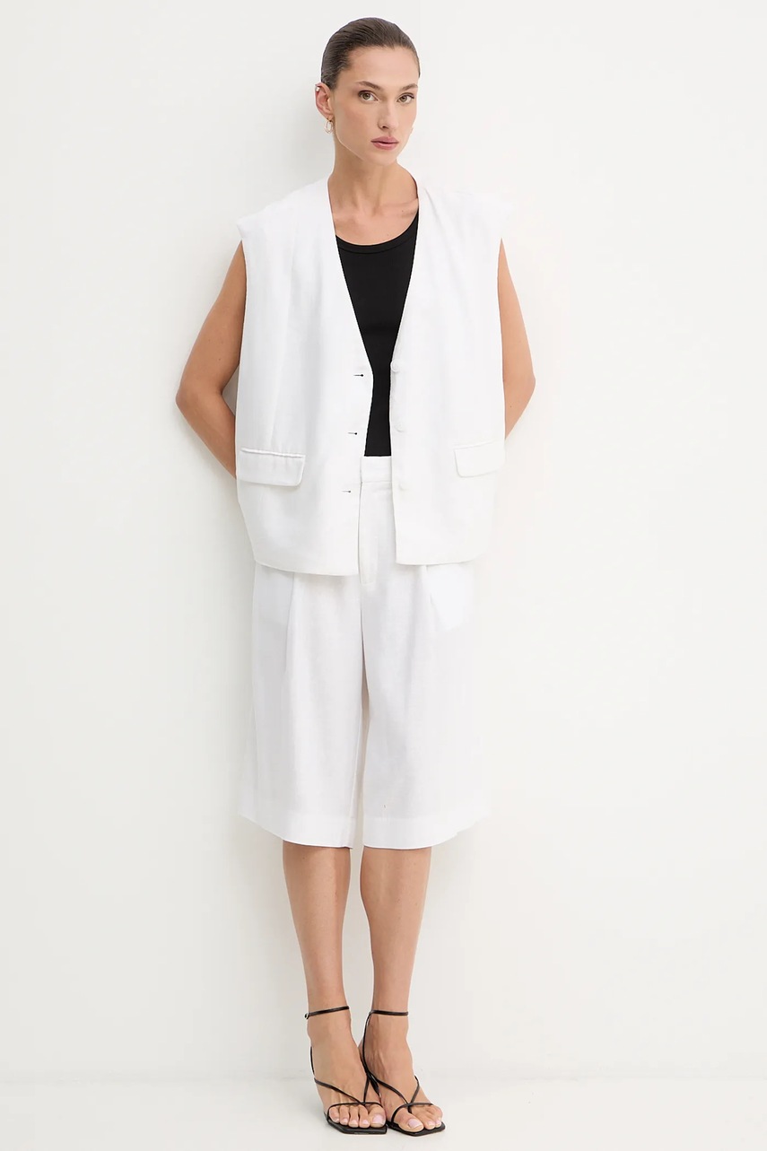 Жилетка с примесью льна Gestuz цвет белый однобортный 10910239