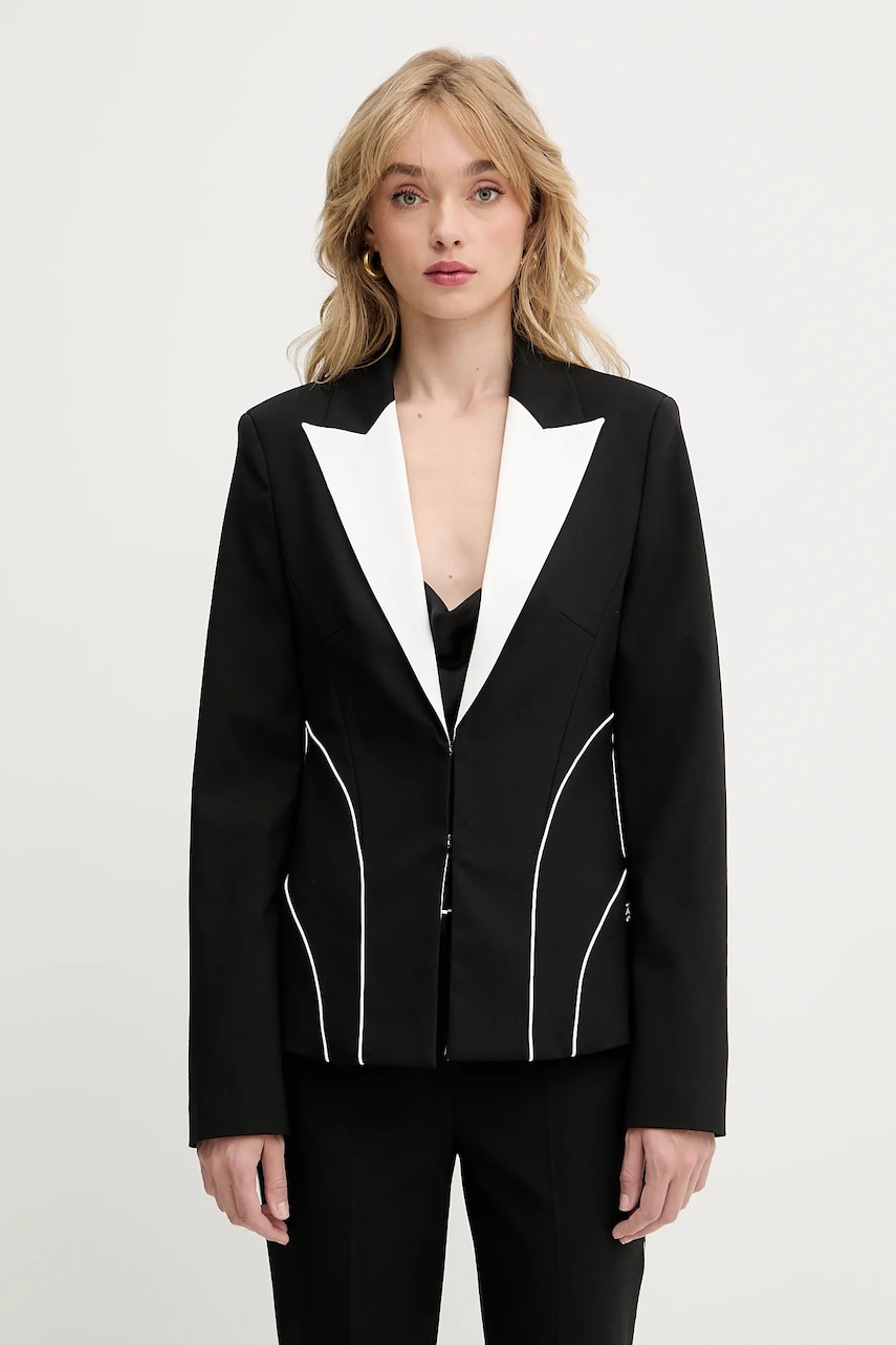 Karl Lagerfeld sacou din lână culoarea negru, un singur rand de nasturi, cu imprimeu, A3W14039