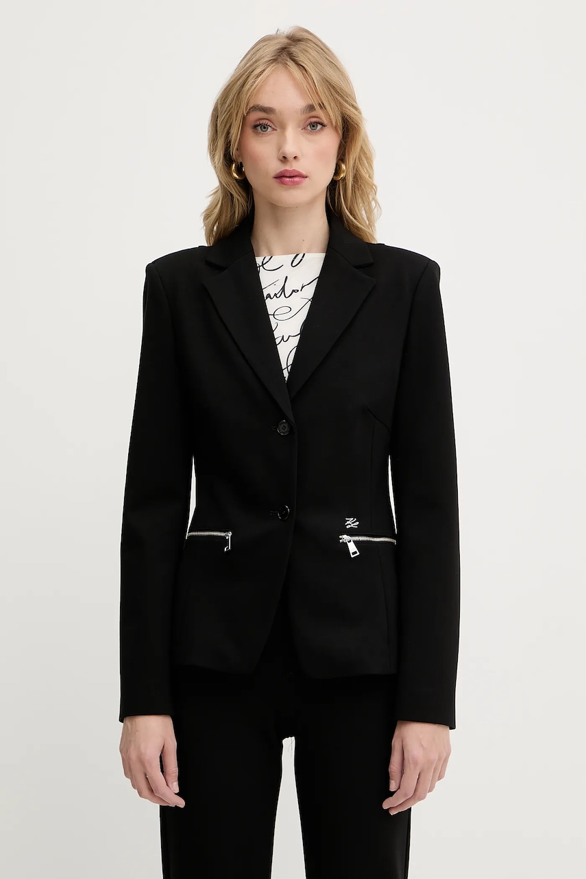 Karl Lagerfeld sacou culoarea negru, un singur rand de nasturi, uni, A3W14040 Karl Lagerfeld sacou culoarea negru, un singur rand de nasturi, uni, A3W14040