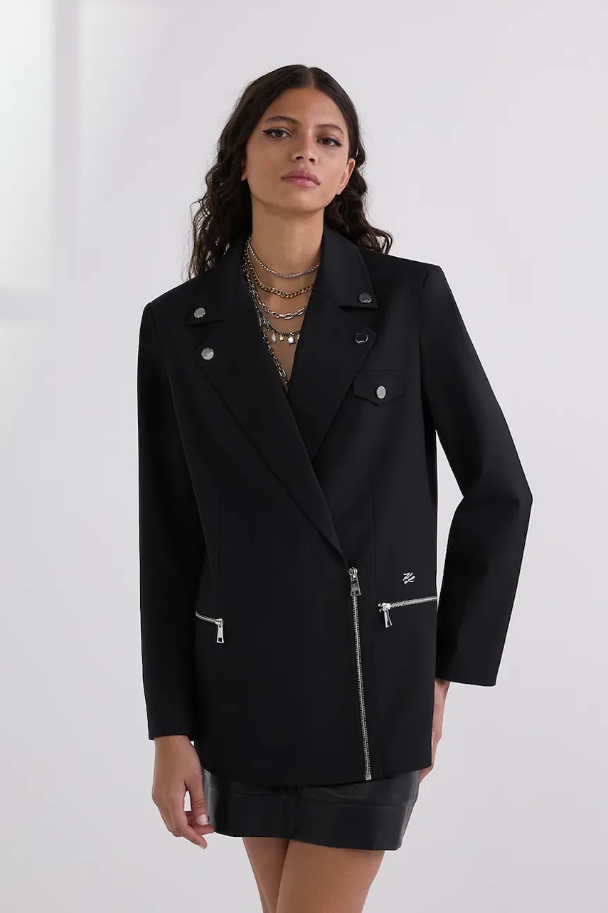 Karl Lagerfeld sacou din lana culoarea negru, un singur rand de nasturi, uni, A3W14044