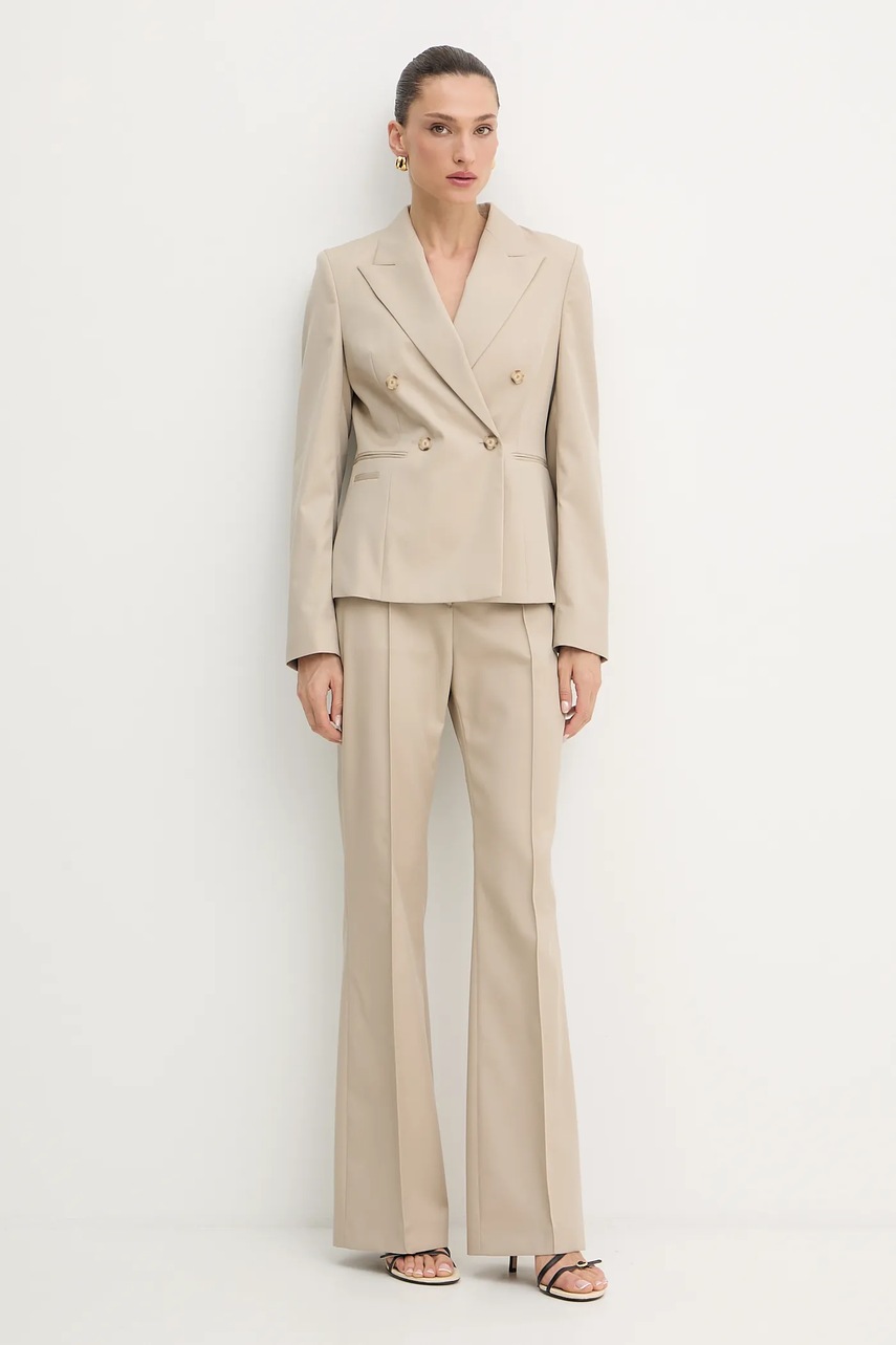 Шерстяной пиджак BOSS цвет бежевый двубортный однотонный 50543280