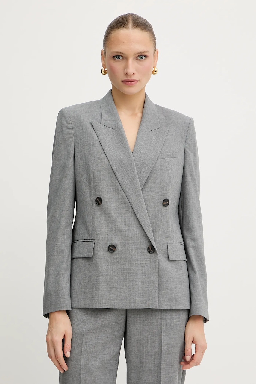 BOSS geacă de lână culoarea gri, cu doua rânduri de nasturi, uni, 50543302