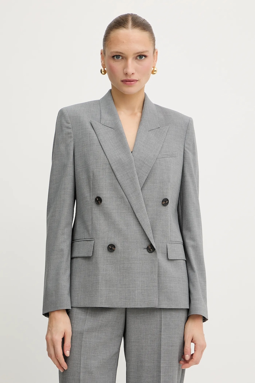 BOSS geacă de lână culoarea gri, cu doua rânduri de nasturi, uni, 50543302