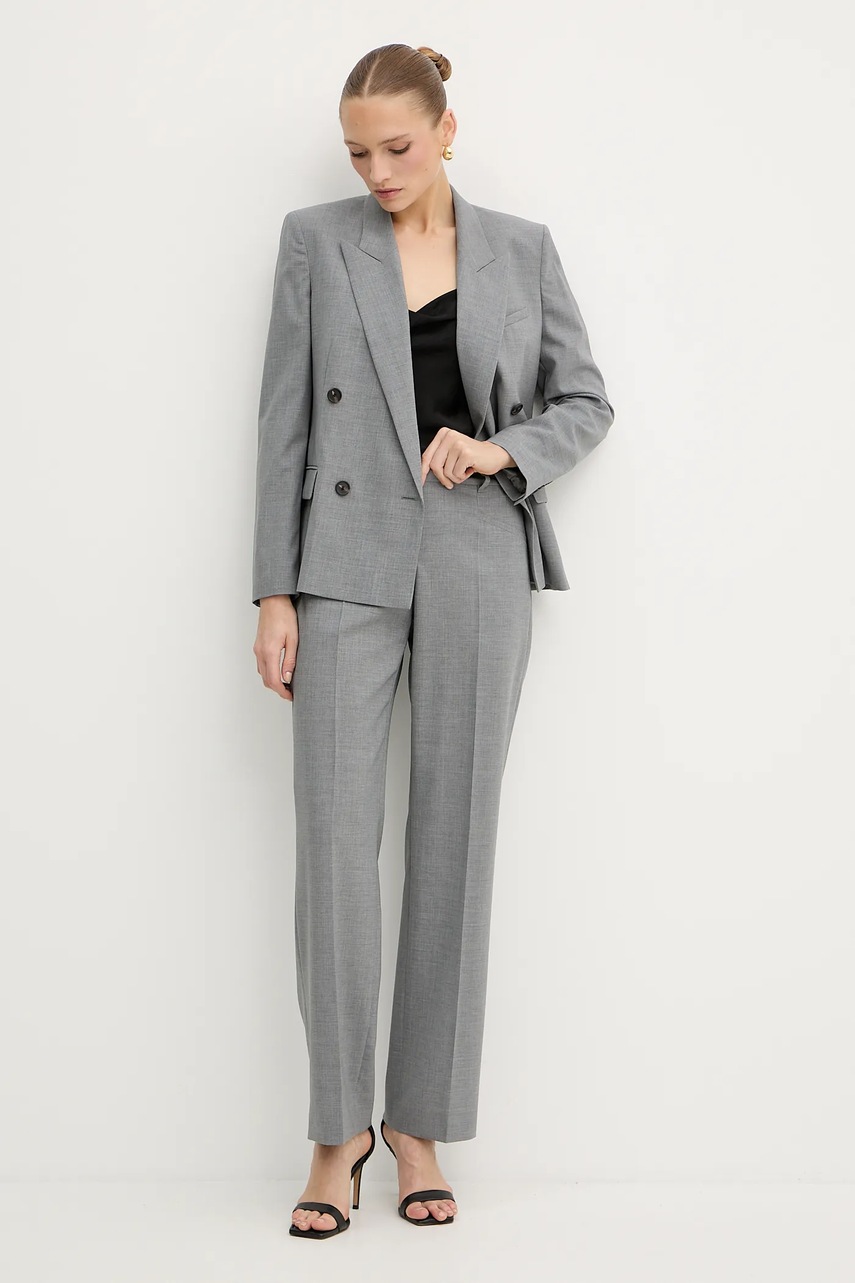 Шерстяной пиджак BOSS цвет серый двубортный однотонный 50543302