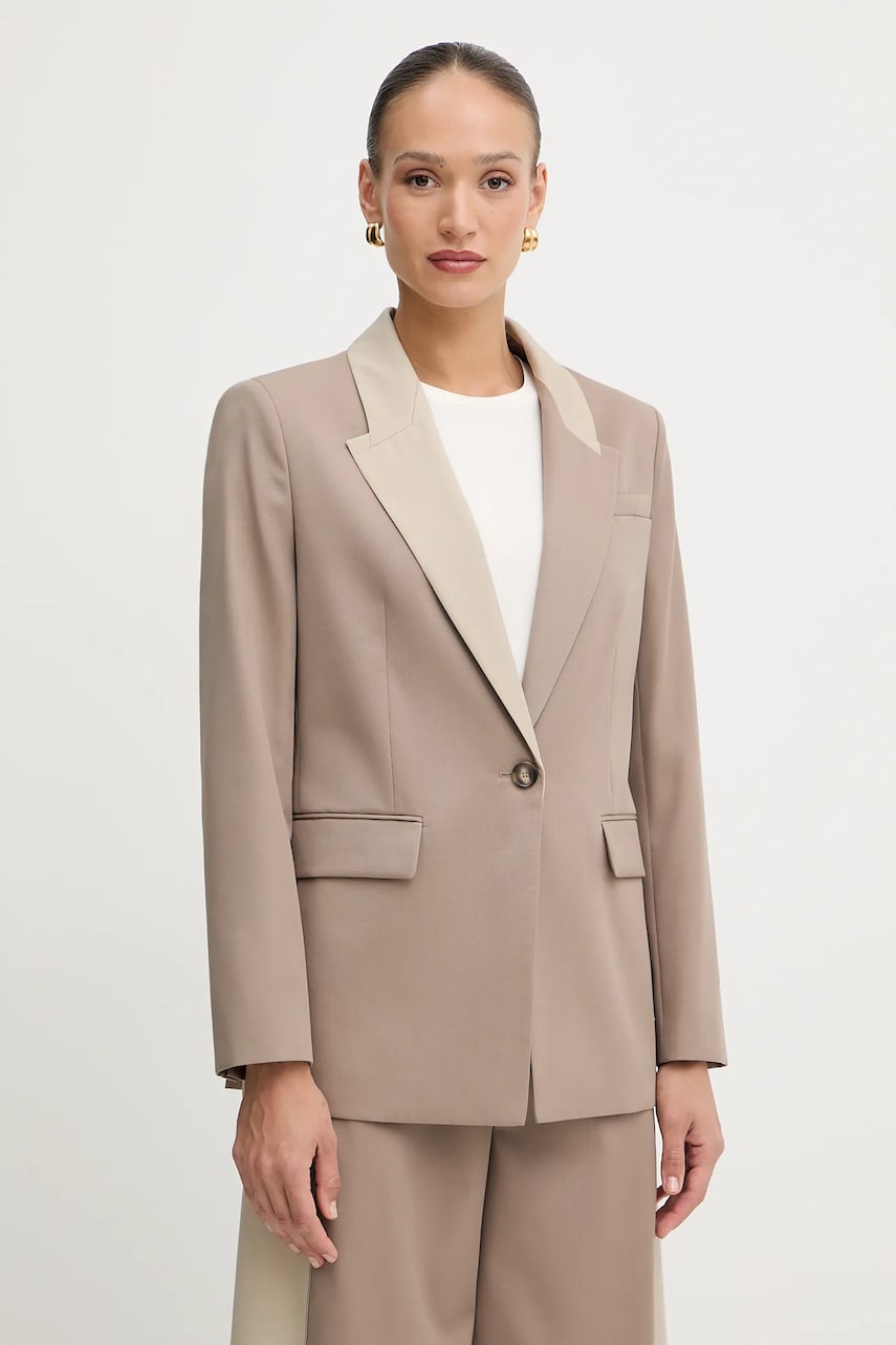 BOSS geacă de lână culoarea bej, un singur rând de nasturi, uni, 50543409
