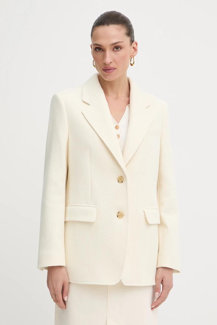 BOSS geacă de lână culoarea bej, oversize, uni, 50543726