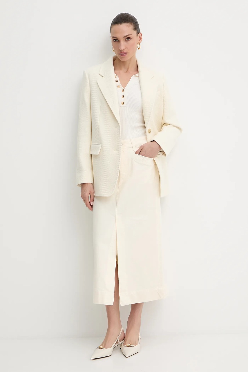 Шерстяной пиджак BOSS цвет бежевый oversize однотонный 50543726