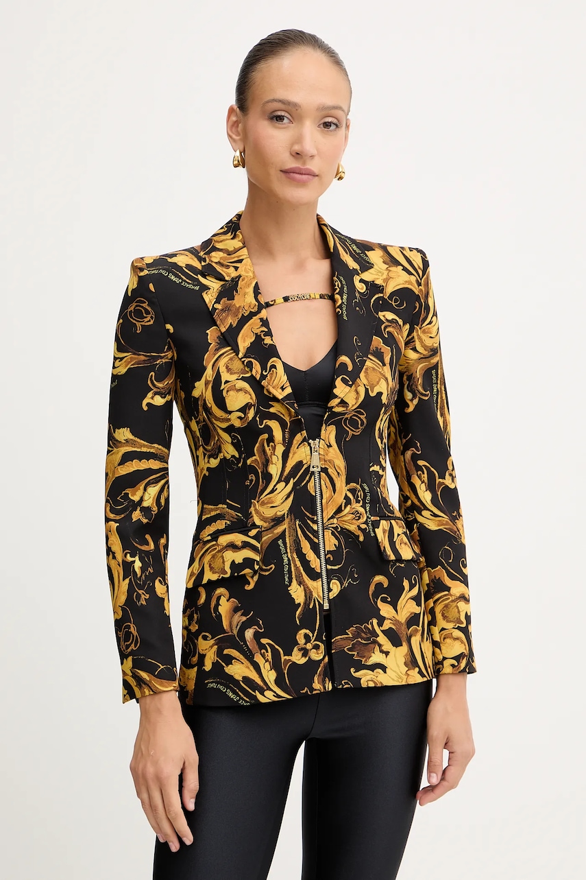 Versace Jeans Couture sacou culoarea negru, un singur rând de nasturi, cu imprimeu, 79HAQ703 NS565