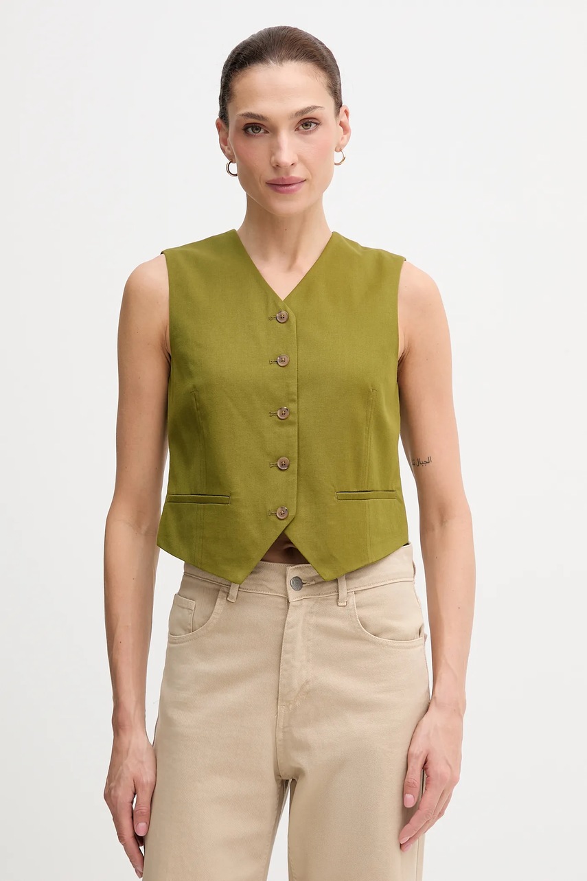 United Colors of Benetton vestă culoarea verde, un singur rând de nasturi, 2YVXDJ011