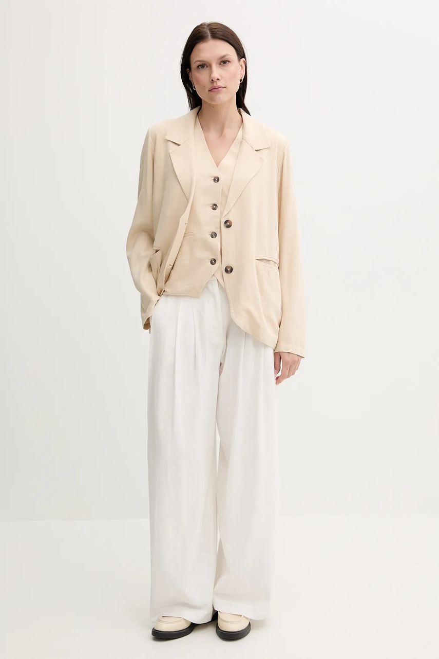 Пиджак с примесью льна Pepe Jeans цвет бежевый oversize однотонный PL402602