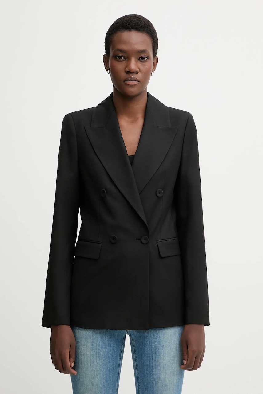 Blugirl Blumarine jachetă cu lână culoarea negru, cu două rânduri de nasturi, uni, RF5264.T207A