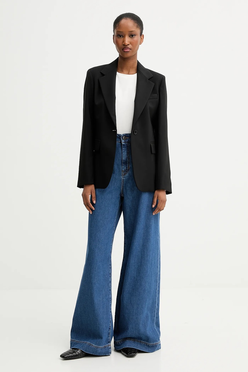 Шерстяной пиджак Weekend Max Mara LAMINE цвет чёрный однобортный однотонный 2525046041600