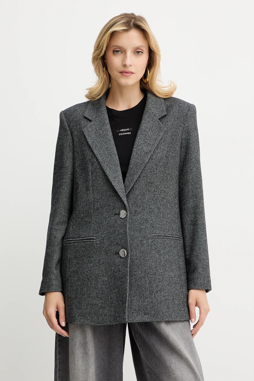 Armani Exchange jachetă cu lână culoarea gri, un singur rând de nasturi, cu imprimeu, XW000693 AF16146