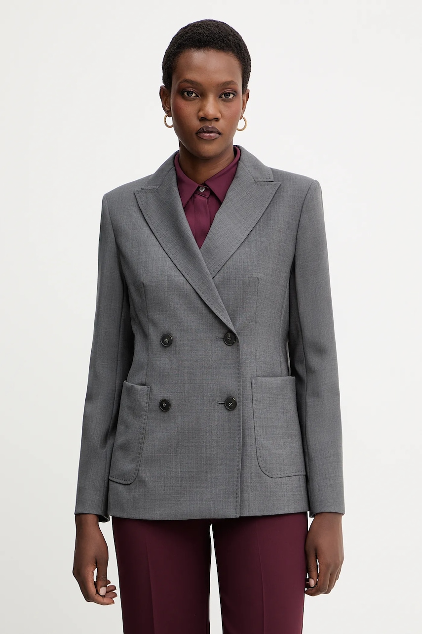 Weekend Max Mara geacă de lână ORNATI culoarea gri, cu două rânduri de nasturi, uni, 2525046012600