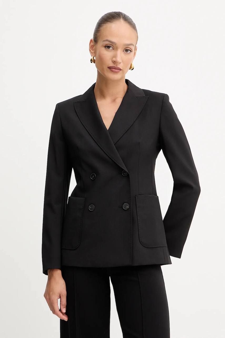 Weekend Max Mara geacă de lână ORNATI culoarea negru, cu două rânduri de nasturi, uni, 2525046012600