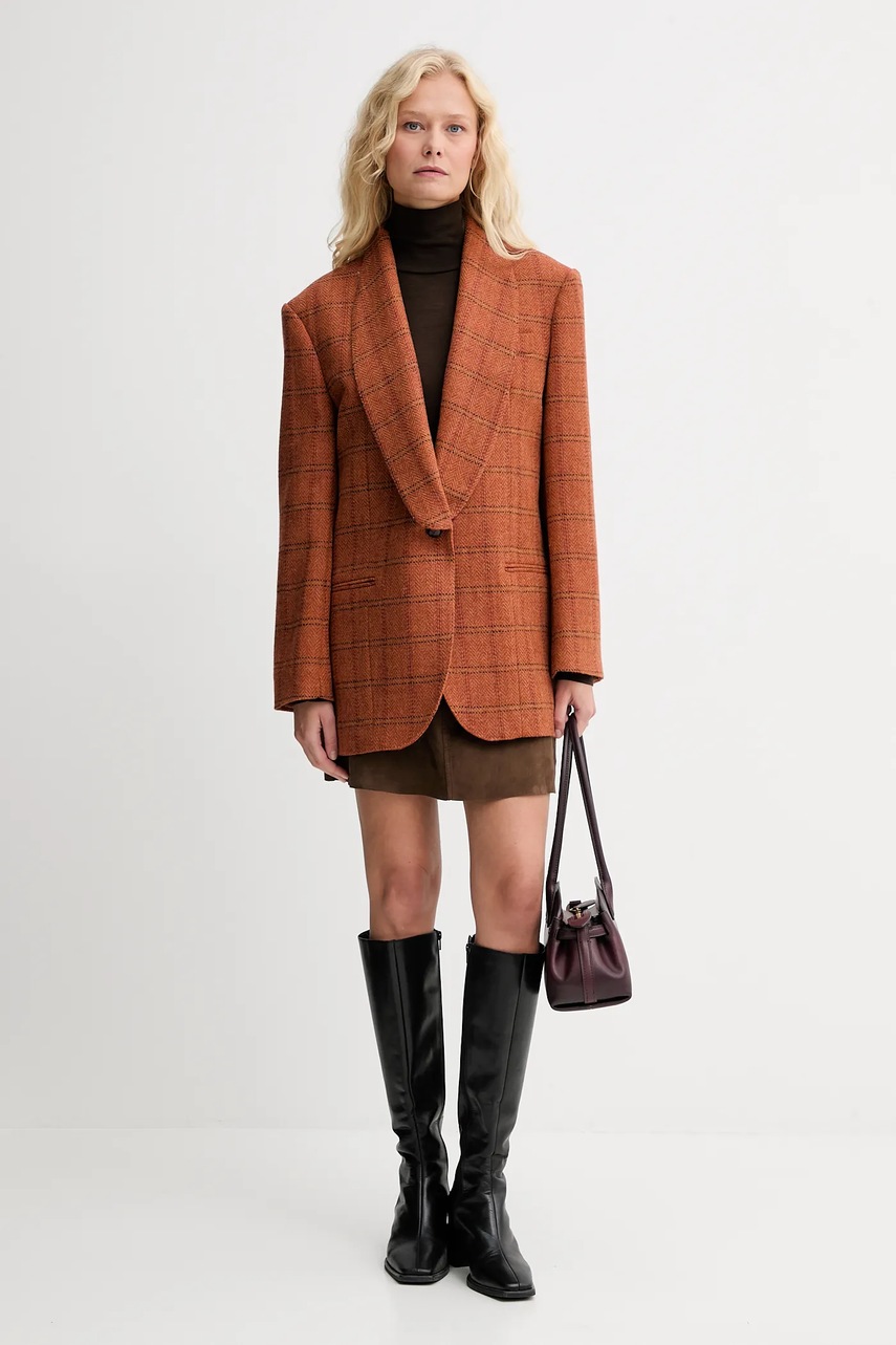 Пиджак с добавлением шерсти Weekend Max Mara MINTEA цвет оранжевый однобортный узор 2525046036600