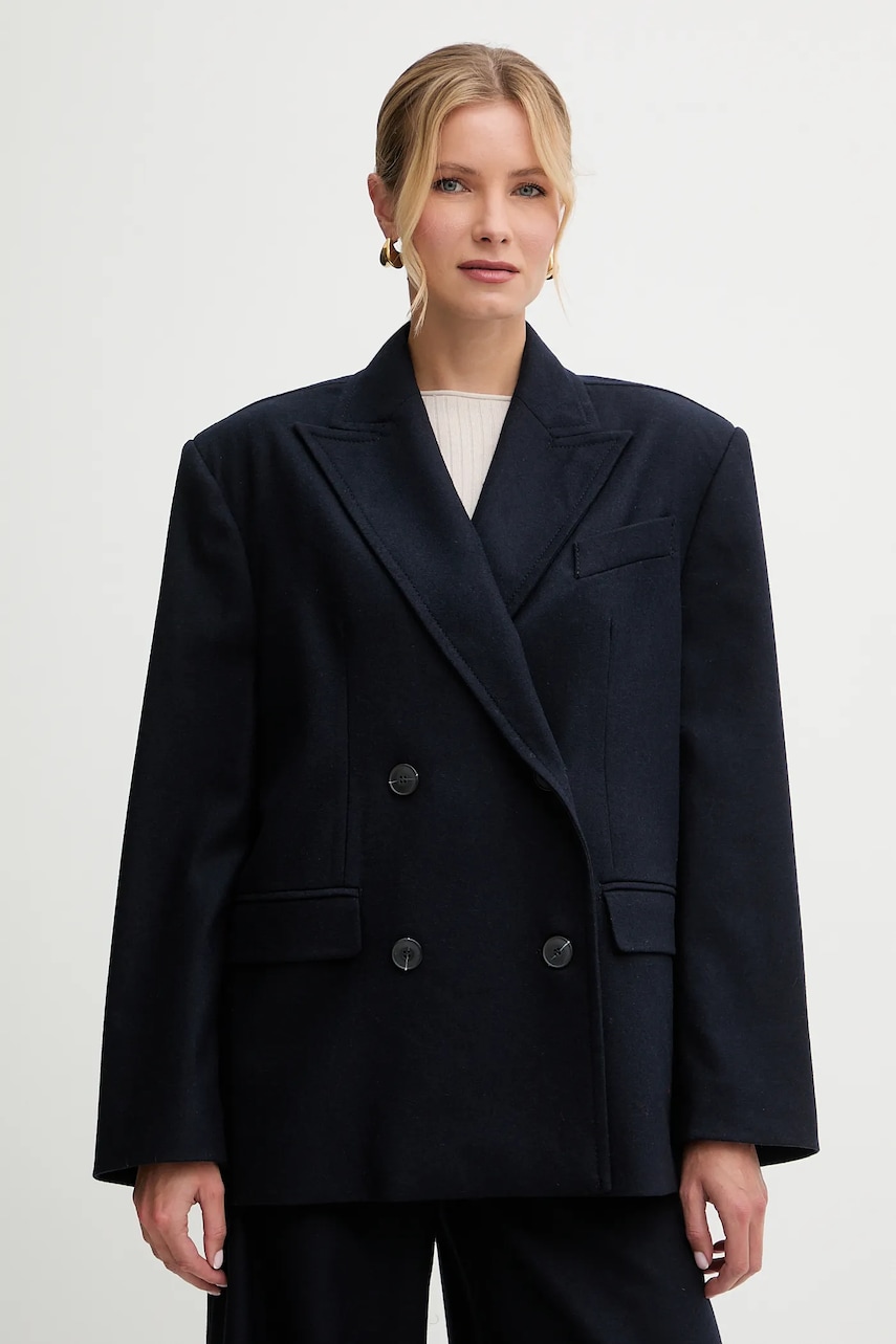 MAX&Co. jachetă din amestec de lână culoarea bleumarin, oversize, melanj, 2526086074200