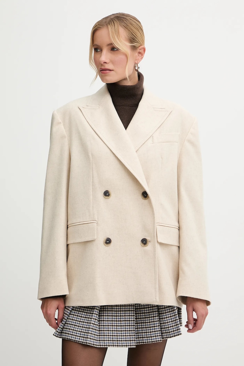 MAX&Co. jachetă din amestec de lână culoarea bej, oversize, melanj, 2526086074200