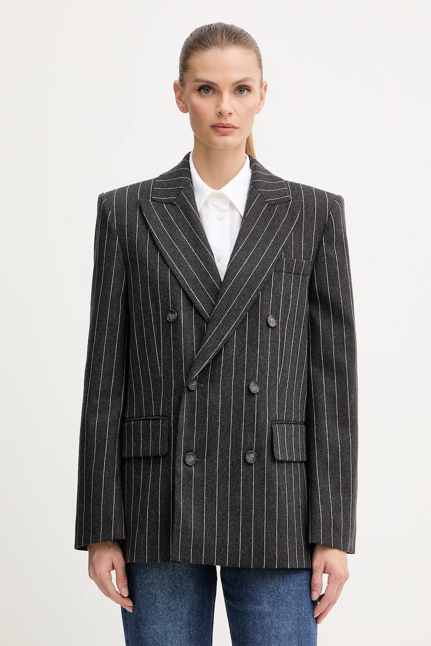 MAX&Co. jachetă cu lână culoarea gri, oversize, cu imprimeu, 2528046042200