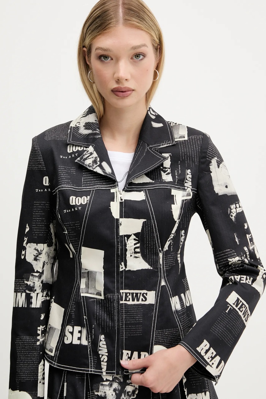 Σακάκι Desigual NEWSPAPER BLAC χρώμα: μαύρο, 25WWEW20 φωτογραφία