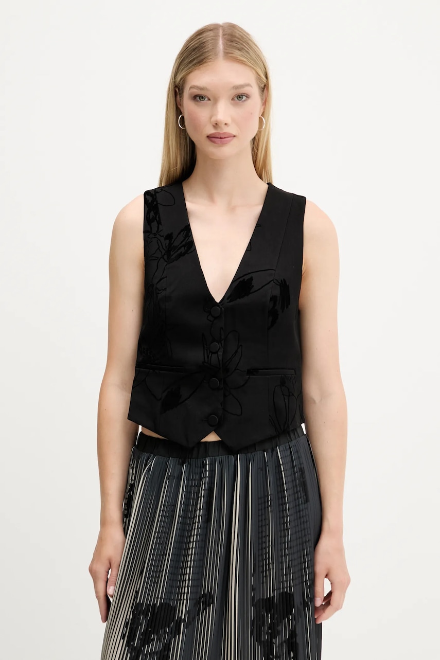Desigual vestă FLOCK culoarea negru, un singur rând de nasturi, 25WWEW70