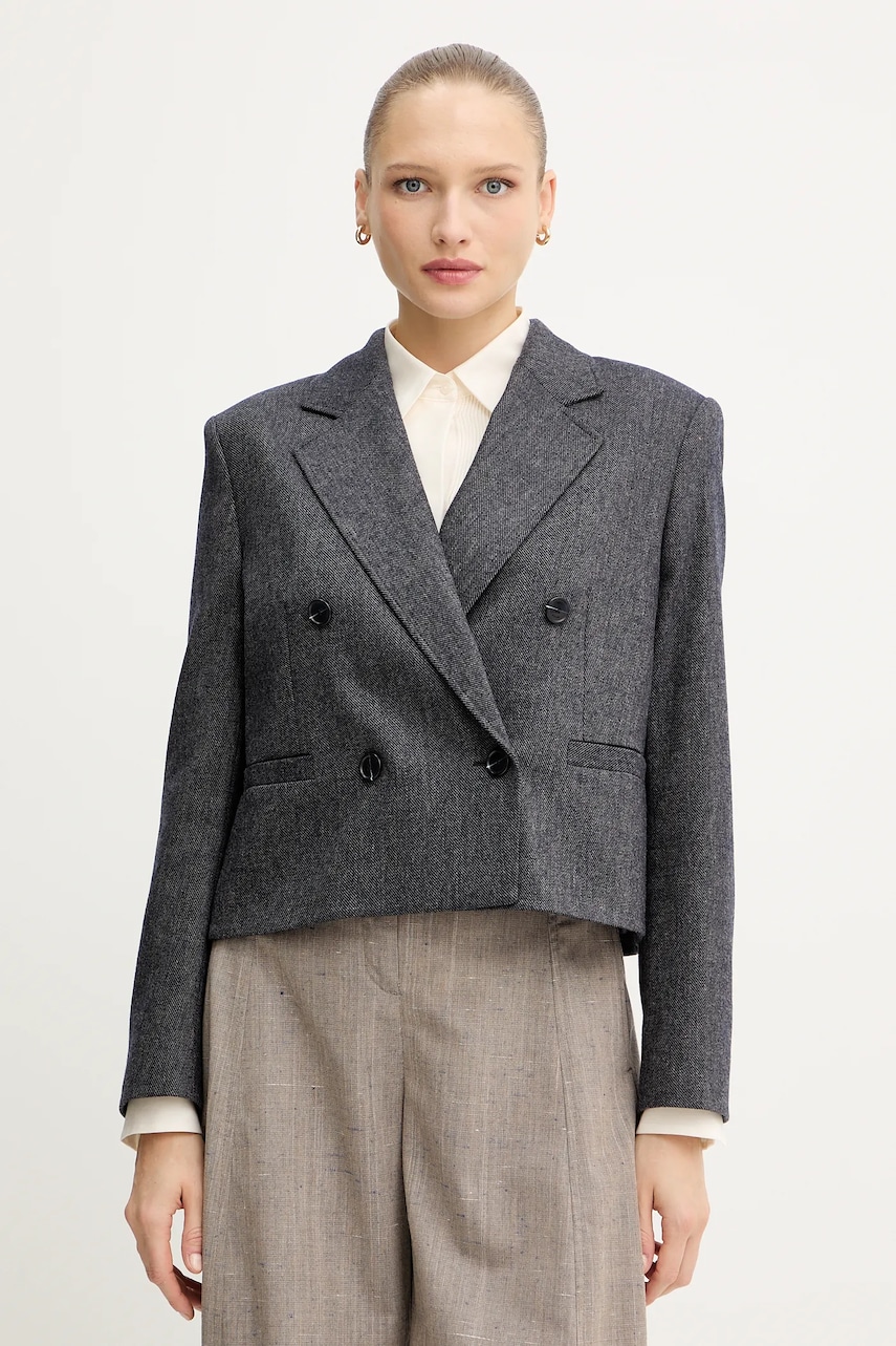 BOSS Orange sacou din lână culoarea bleumarin, cu două rânduri de nasturi, cu imprimeu, 50547682