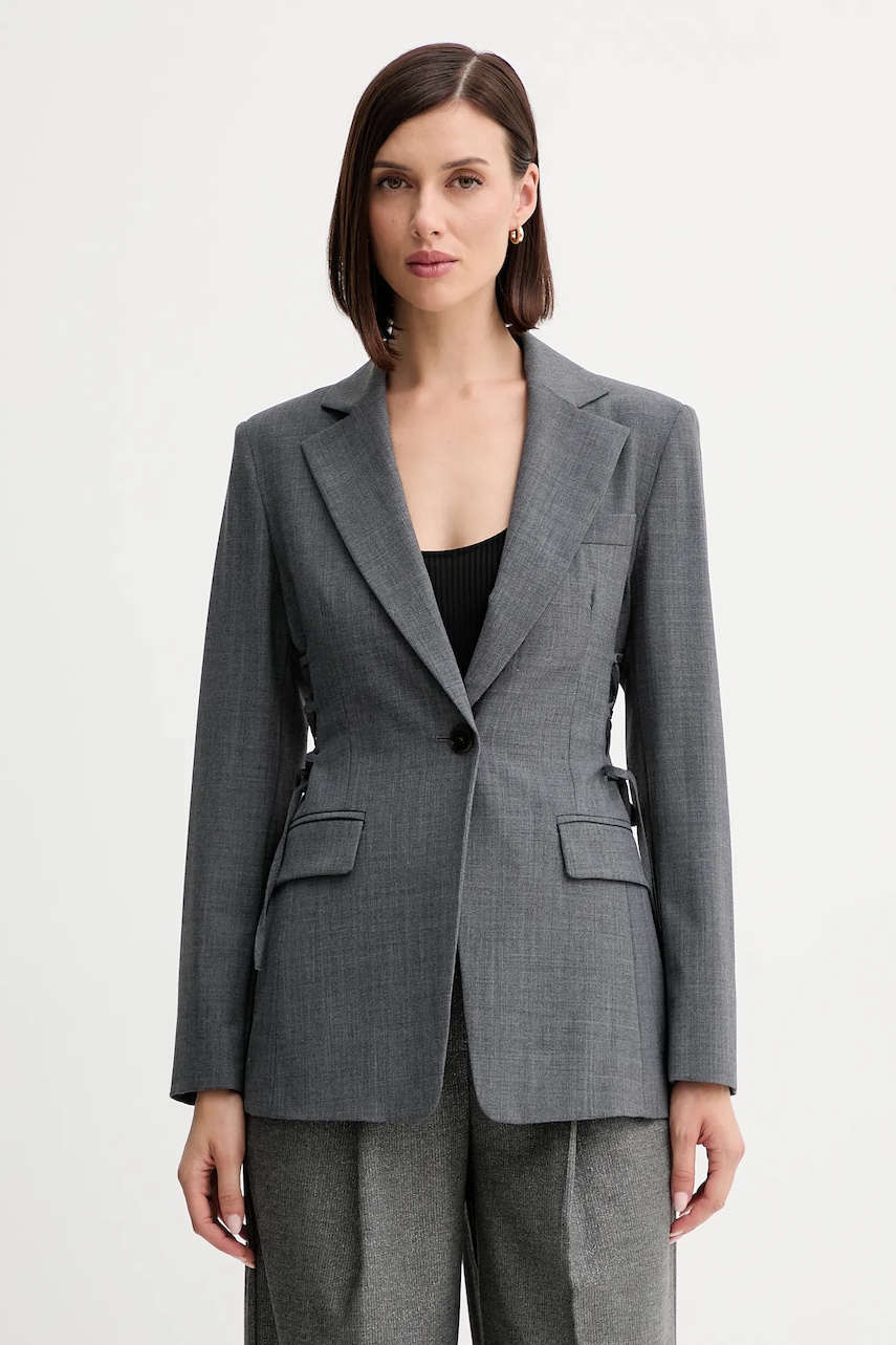 Marella sacou din lână culoarea gri, un singur rând de nasturi, uni, 2523046014200