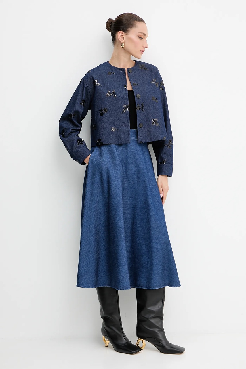 Джинсовый пиджак Marella Emme by Marella цвет синий однобортный 2525046111200 Джинсовый пиджак Marella Emme by Marella цвет синий однобортный 2525046111200
