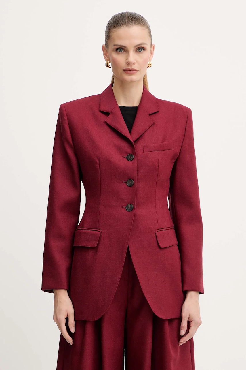 Marella geacă de lână culoarea bordo, un singur rând de nasturi, cu imprimeu, 2523046052200