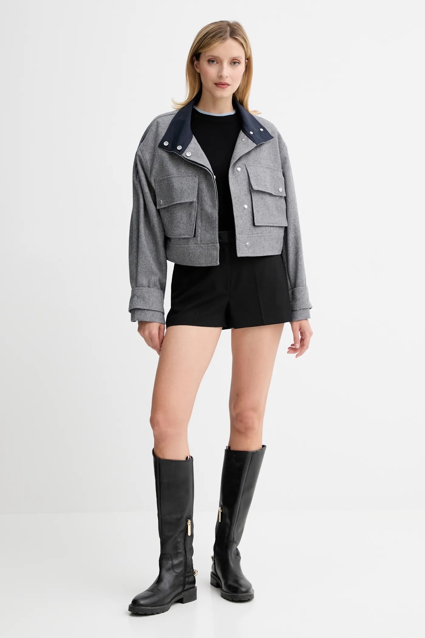 Шерстяная куртка BOSS цвет серый демисезонная oversize 50548307