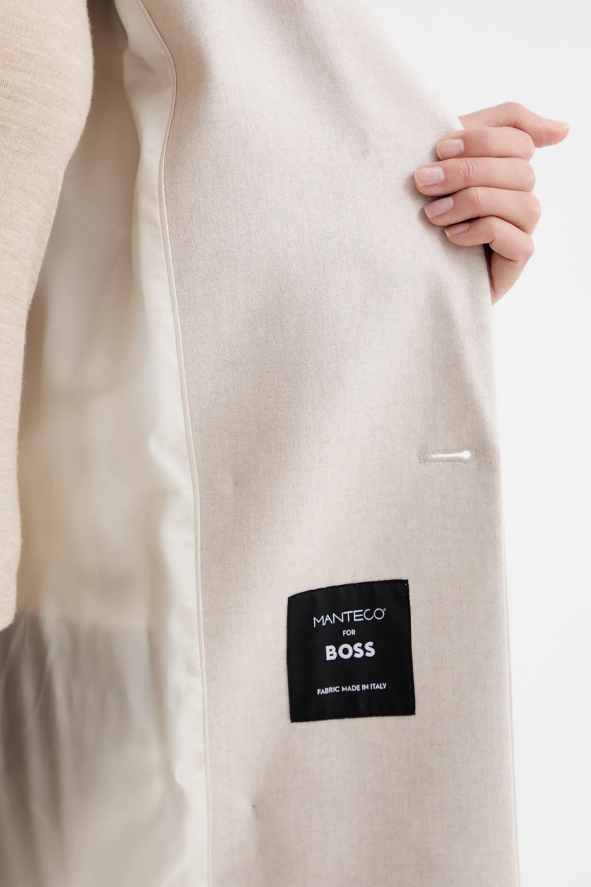 Μπουφάν με μαλλί BOSS χρώμα: μπεζ, 50548736 φωτογραφία