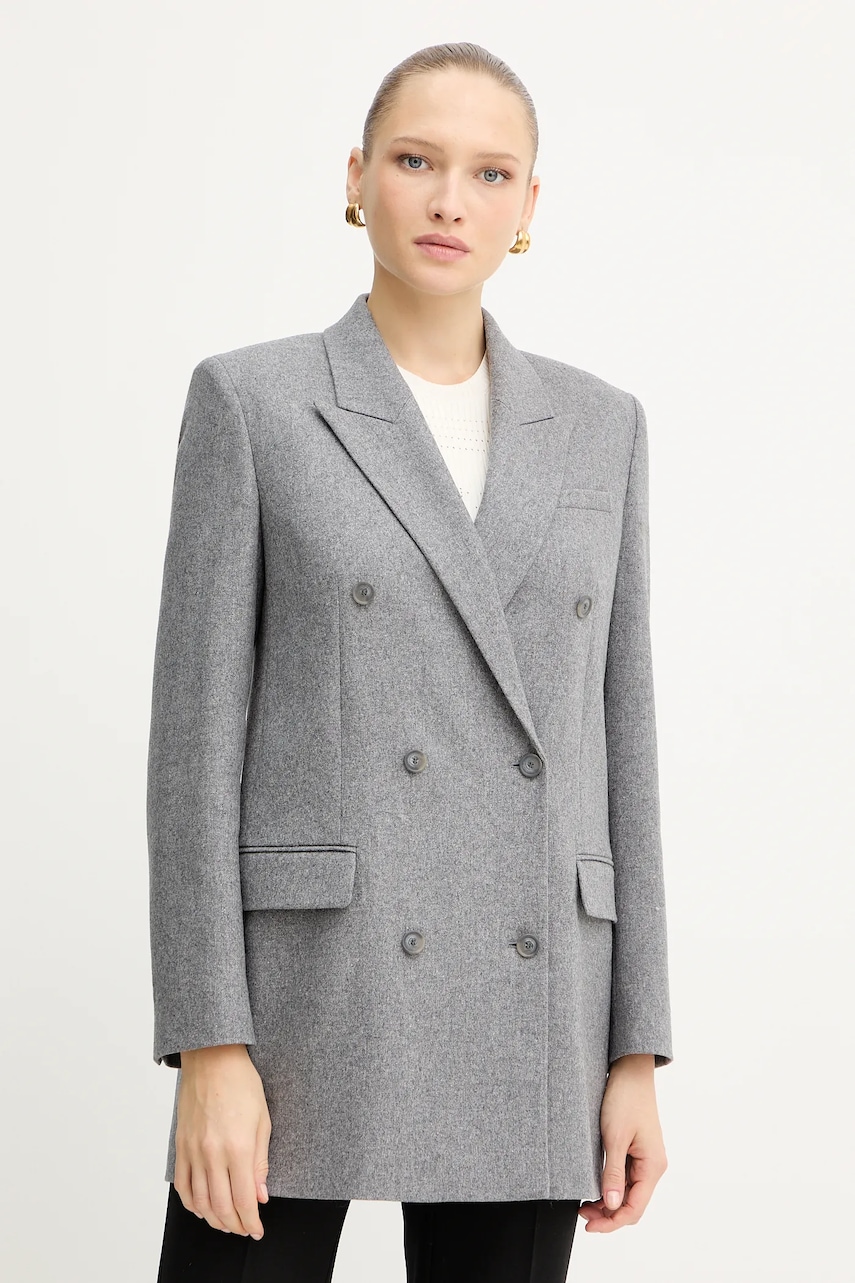 BOSS sacou din lână culoarea gri, cu două rânduri de nasturi, uni, 50548736