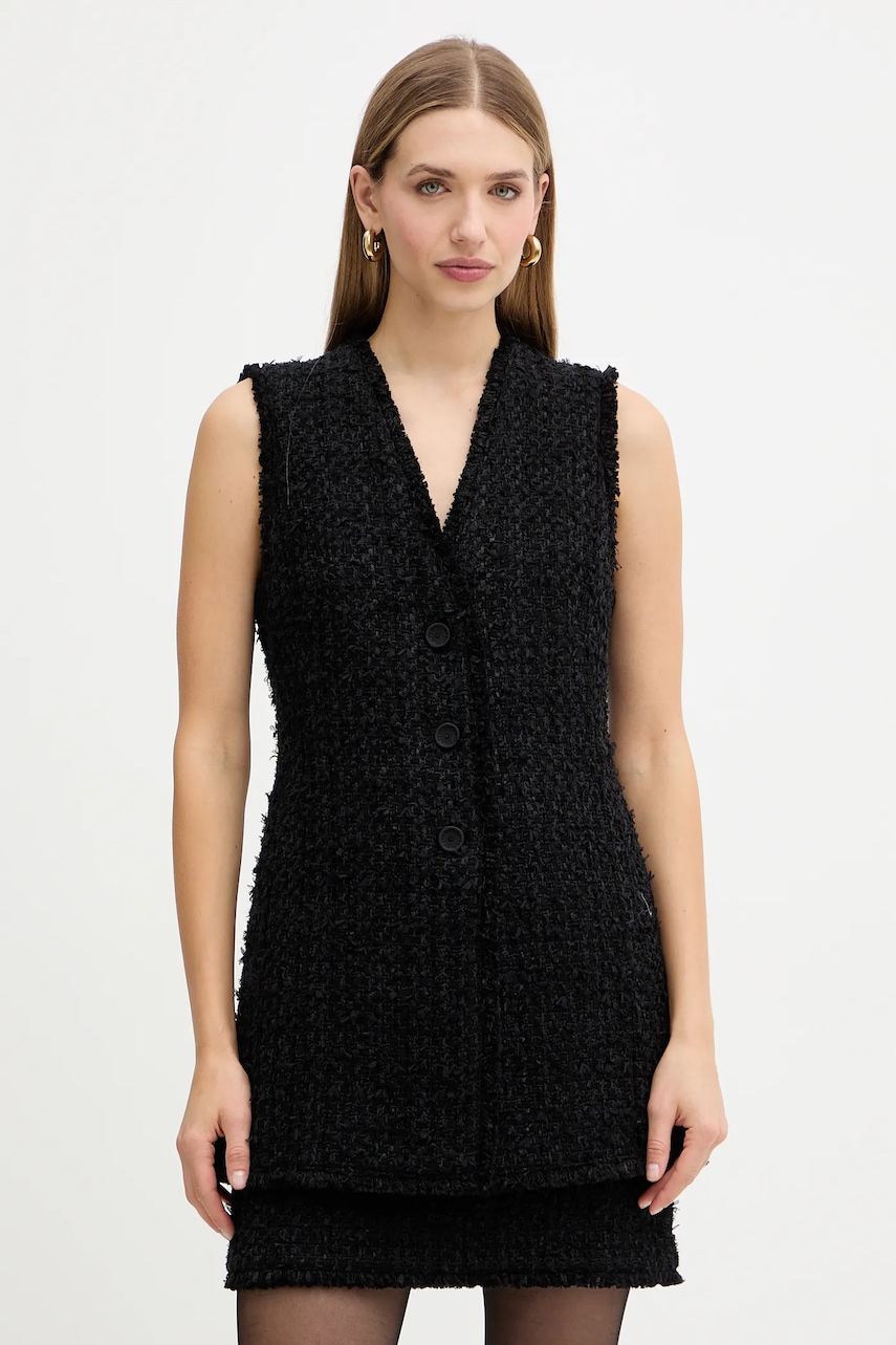 BOSS vestă din amestec de lână culoarea negru, un singur rând de nasturi, 50549128