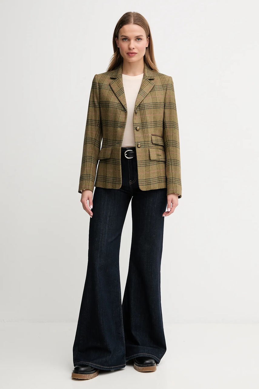 Шерстяной пиджак Barbour CARLBY цвет зелёный однобортный узор LTA0129