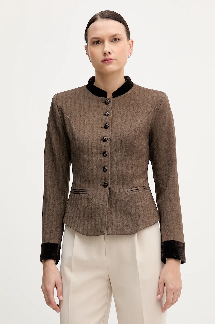 Hoss Intropia sacou culoarea maro, un singur rând de nasturi, cu imprimeu, 5472062