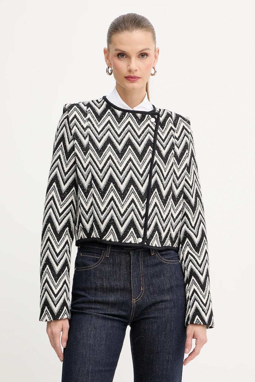 BOSS Orange sacou culoarea negru, un singur rând de nasturi, cu imprimeu, 50547702